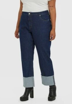 Vero Moda Curve HIGH WAIST - Jeans Straight Leg - Dark Blue Denim