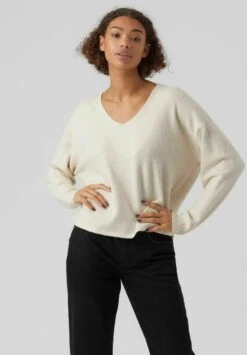 Vero Moda VMDOFFY LS V-NECK STRIPE GA BOO - Strickpullover - Birch