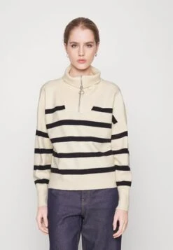 Vero Moda SABA STRIPE HIGHNECK - Strickpullover - Birch Black -Vero Moda Verkäufe 296a48bcd507465eafce30482d6235f1