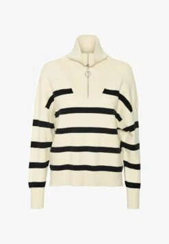 Vero Moda SABA STRIPE HIGHNECK - Strickpullover - Birch Black