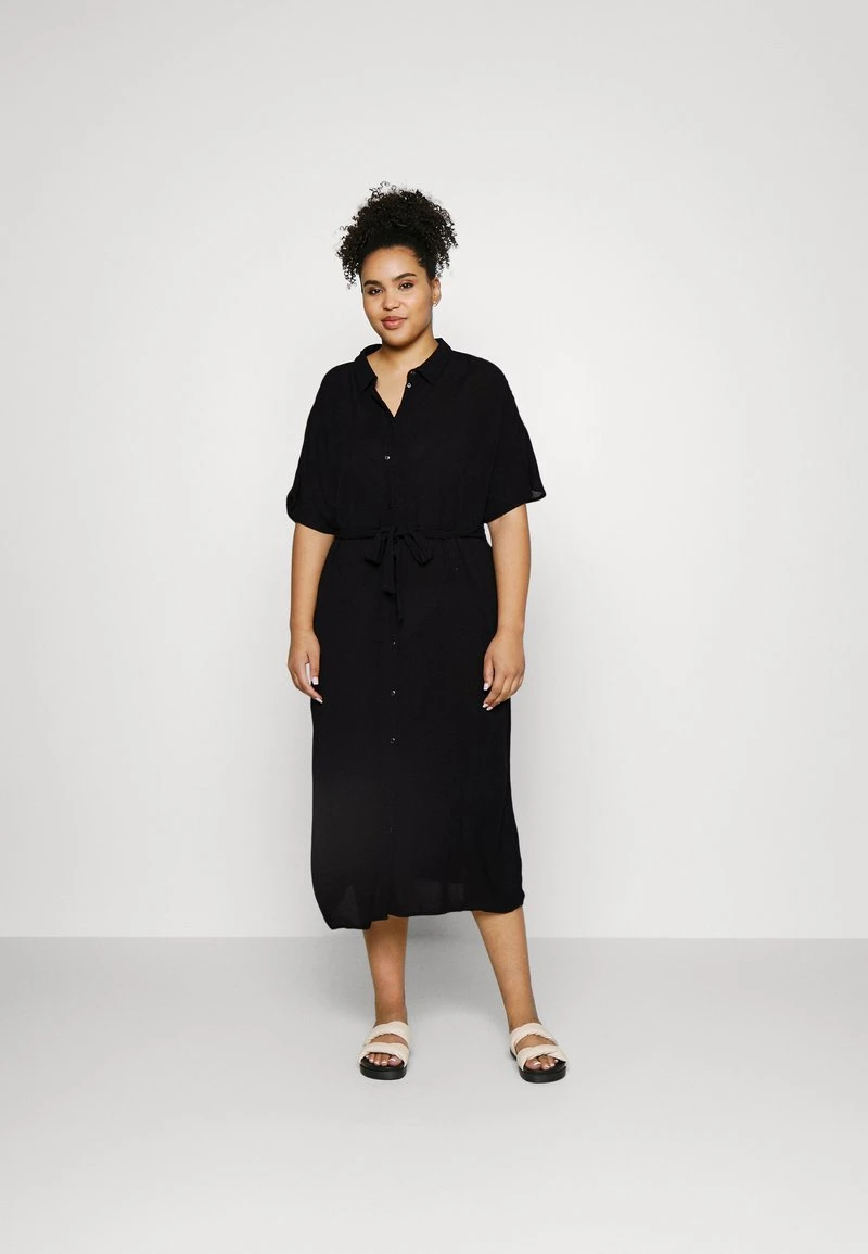 Vero Moda Curve VMMENNY CALF SHIRT DRESS - Freizeitkleid - Black Solid 1 Vero Moda Curve VMMENNY CALF SHIRT DRESS - Freizeitkleid - Black Solid