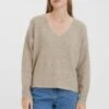 Vero Moda V AUSSCHNITT LANGARM - Strickpullover - Braun