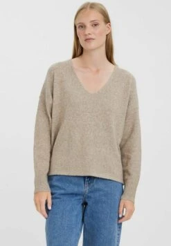 Vero Moda V AUSSCHNITT LANGARM - Strickpullover - Braun