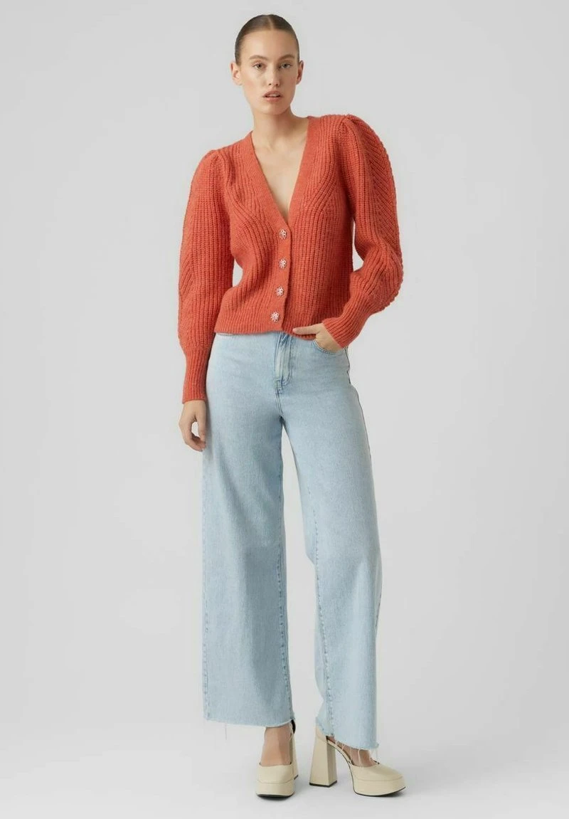Vero Moda VMELKE V-NECK - Strickjacke - Orange 2 Vero Moda VMELKE V-NECK - Strickjacke - Orange – Bild 2