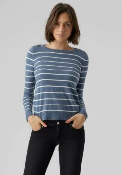 Vero Moda VMALMA LS BOATNECK BUTTON BOO - Sweatshirt - China Blue Snow White