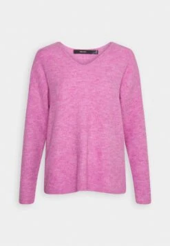 Vero Moda VMCREWLEFILE LS V-NECK - Strickpullover - Cyclamen Melange