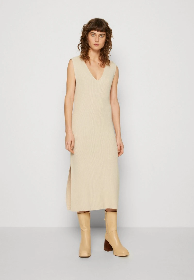 VMDAGNY VNECK CALF DRESS - Strickkleid - Oatmeal 1 VMDAGNY VNECK CALF DRESS - Strickkleid - Oatmeal