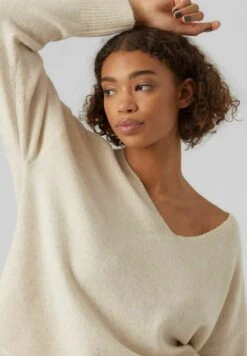 Vero Moda VMDOFFY LS V-NECK STRIPE GA BOO - Strickpullover - Birch -Vero Moda Verkäufe cc58a8b7c9654748b6fba10e4e234af8